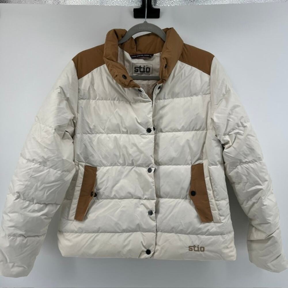 Stio Turnbolt Down Puffer Jacket Womens M Tan Cream Outdoor Winter Sports Ski